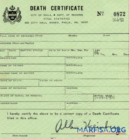 Printable Pennsylvania Departments of records death certificate template